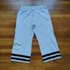 Lisa Todd Womens Cotton Striped Wide Leg Cropped Knit Pants Light Gray Size XL